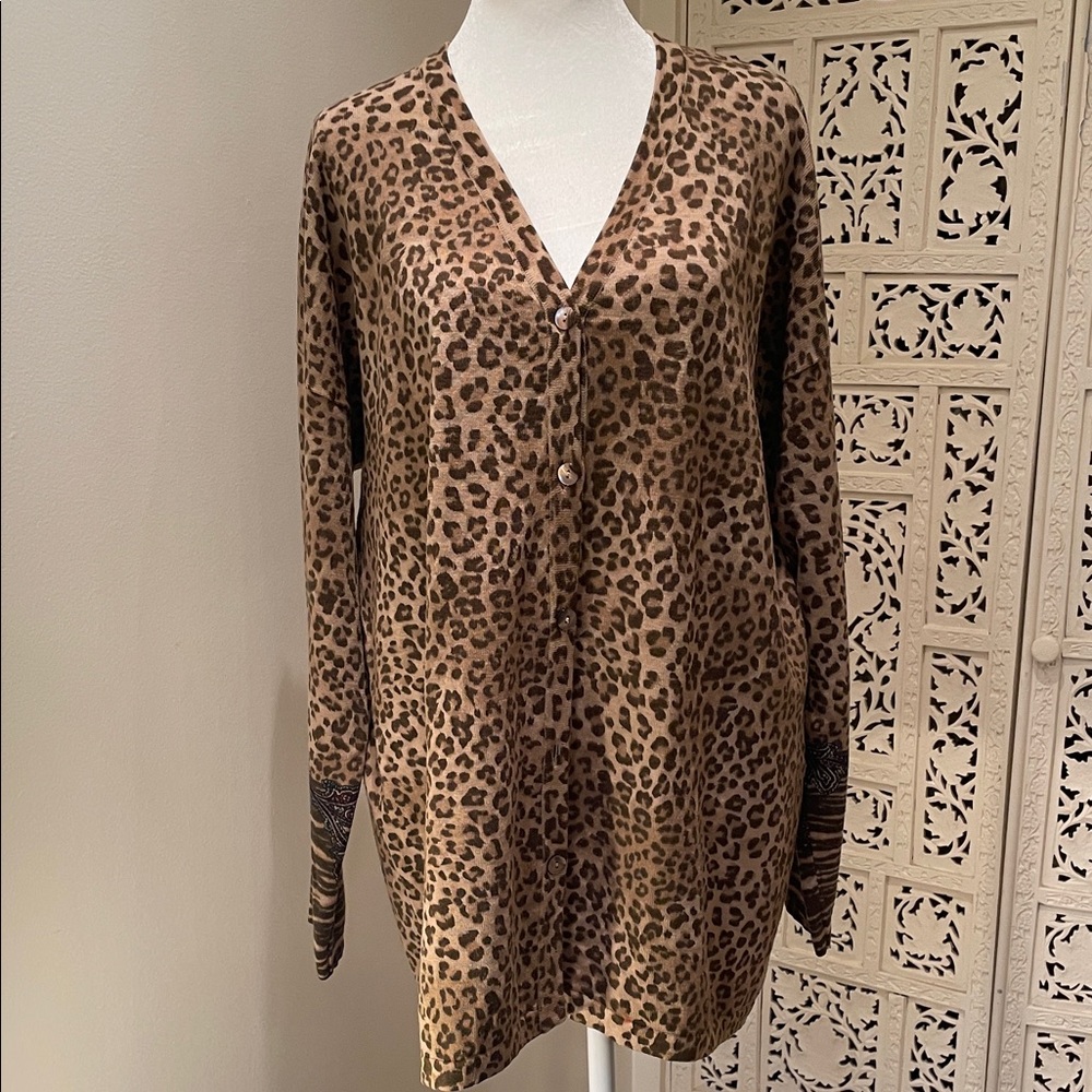 GIA MATTIOLO Merino Wool Leopard Print Women's Cardigan